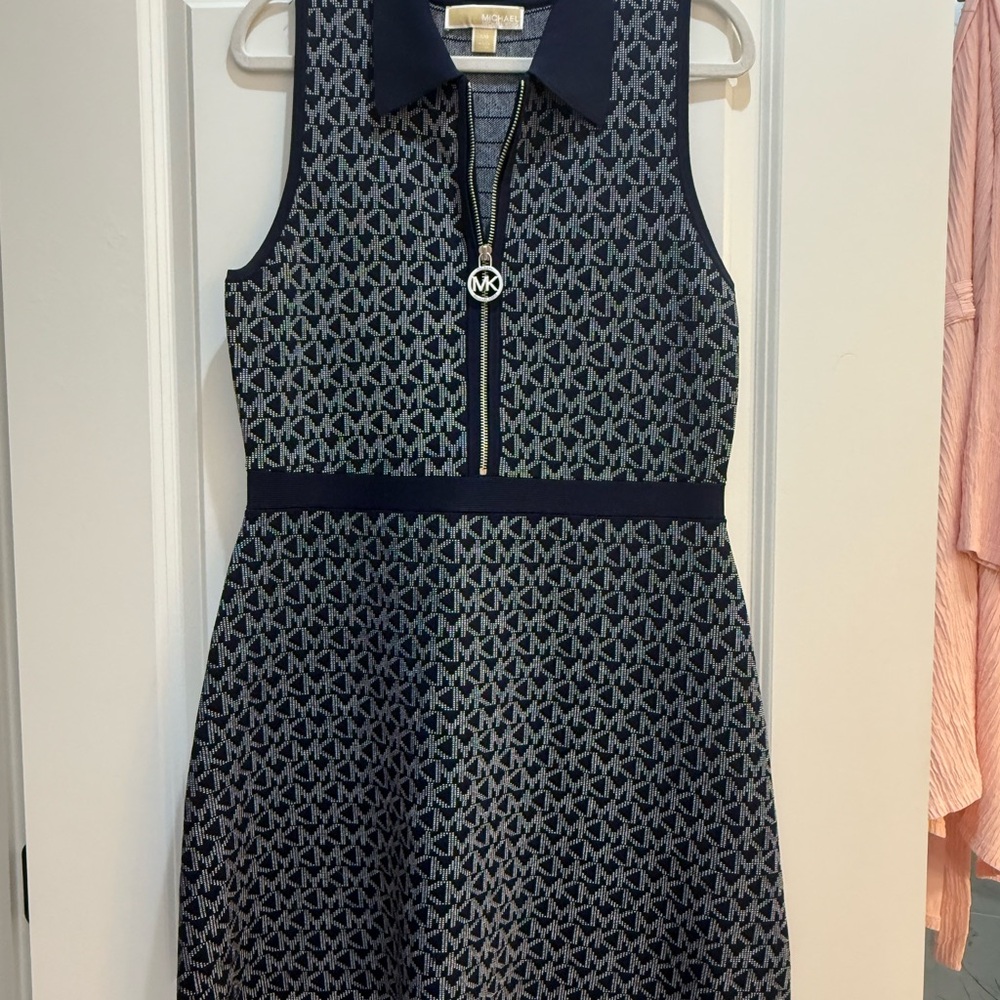 Michael Kors Navy and White Patterned Polo Dress